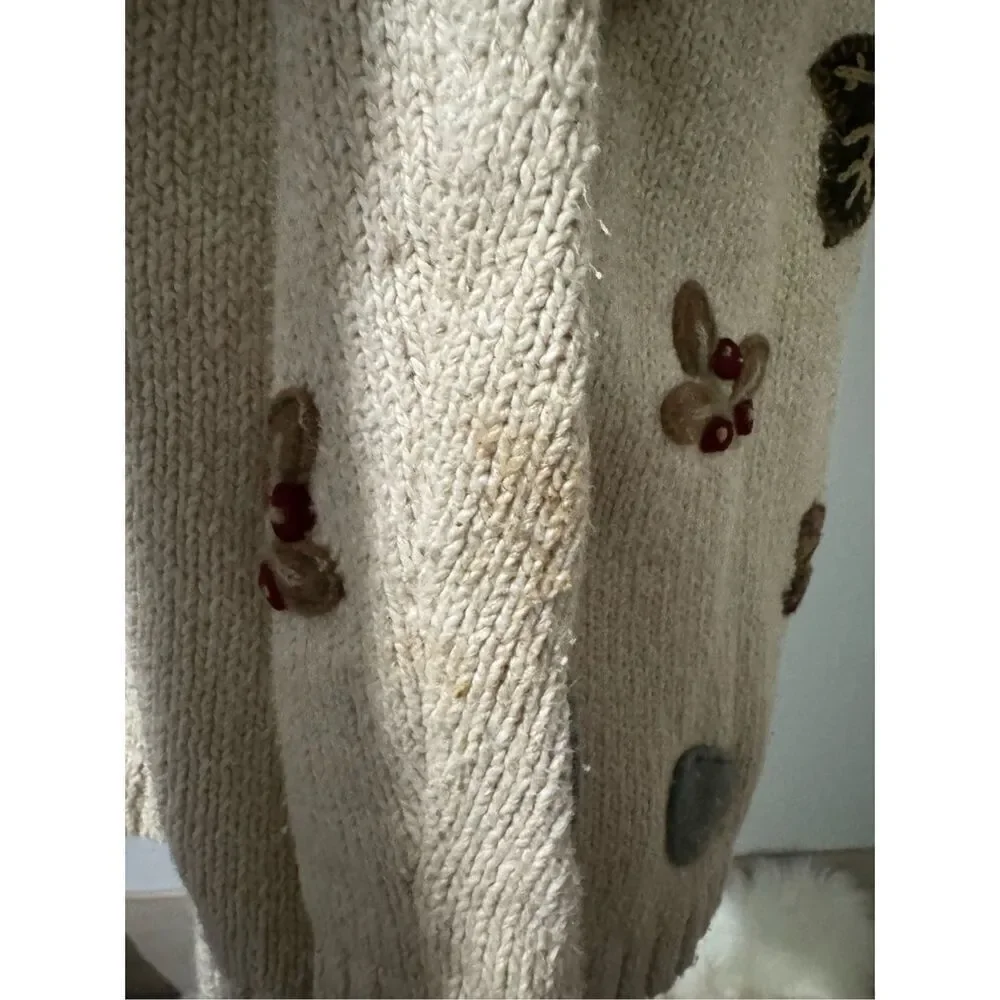 Talbots fall embroidered linen blend button front sweater MP - Picture 7 of 14